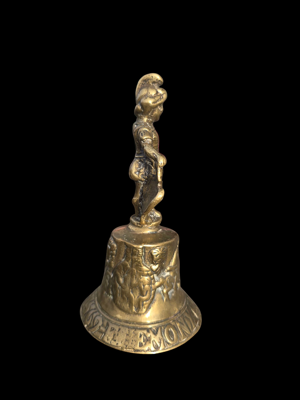 Thumbnail: 19th C Antique Brass Bell with Renaissance Figure & F. Hemony 1569 Inscription