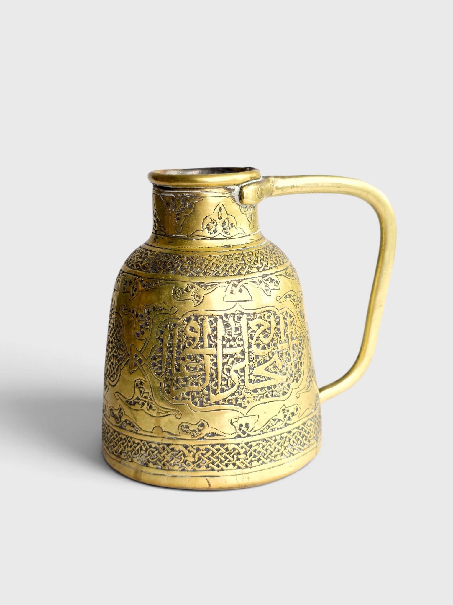 Antique Mamluk Revival brass jug pitcher with Arabic calligraphy 9.5cm
