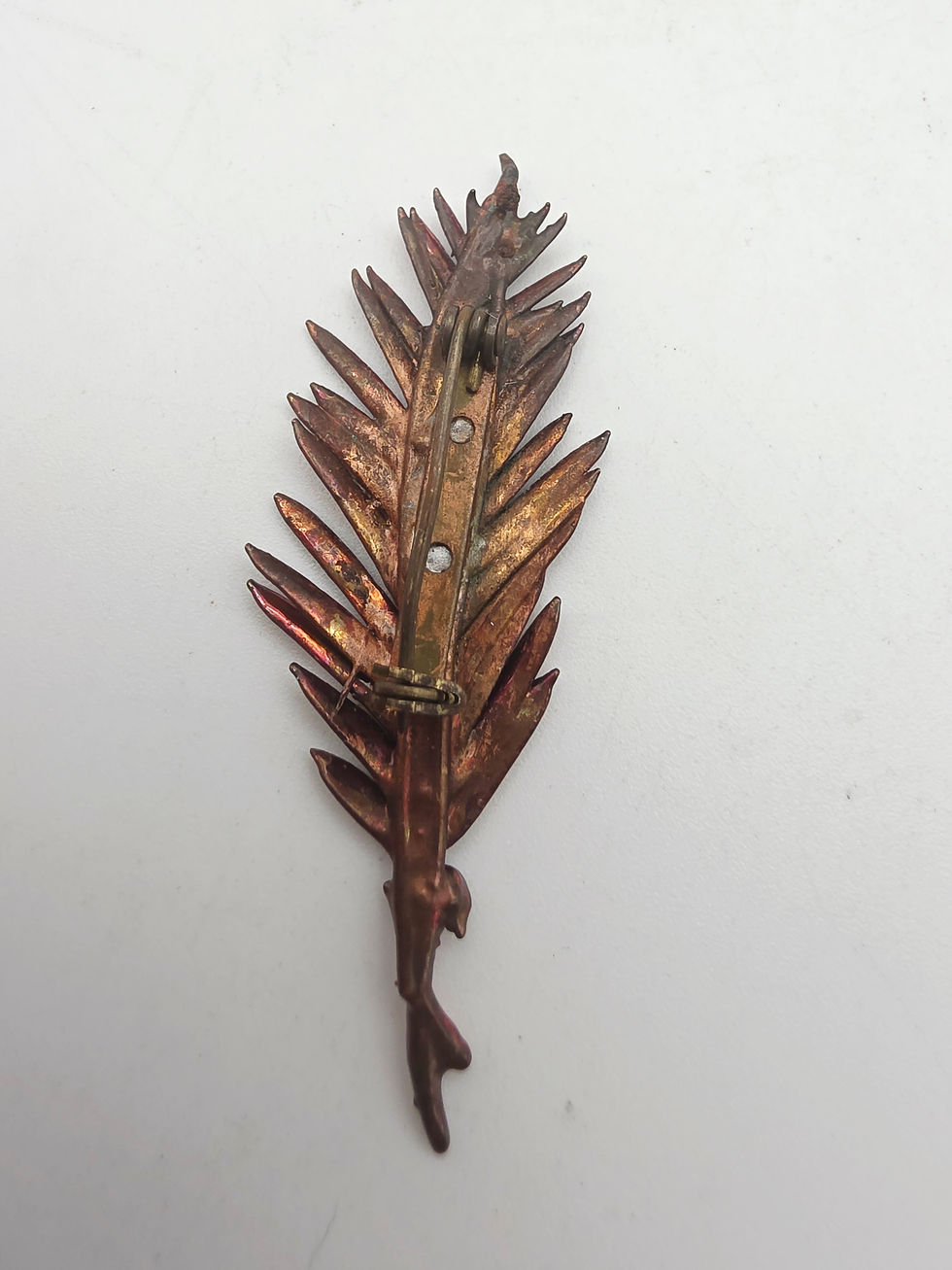 Thumbnail: Vintage Electroformed Real Leaf Copper Brooch Iridescent Flame Patina Botanical