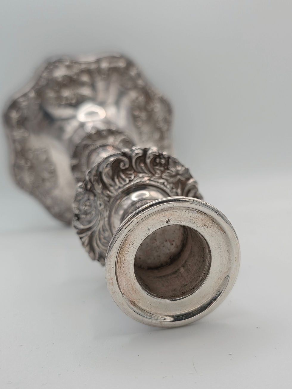 Thumbnail: Vintage Silver Plated Candlestick Ornate Floral Grapevine Repoussé 24cm