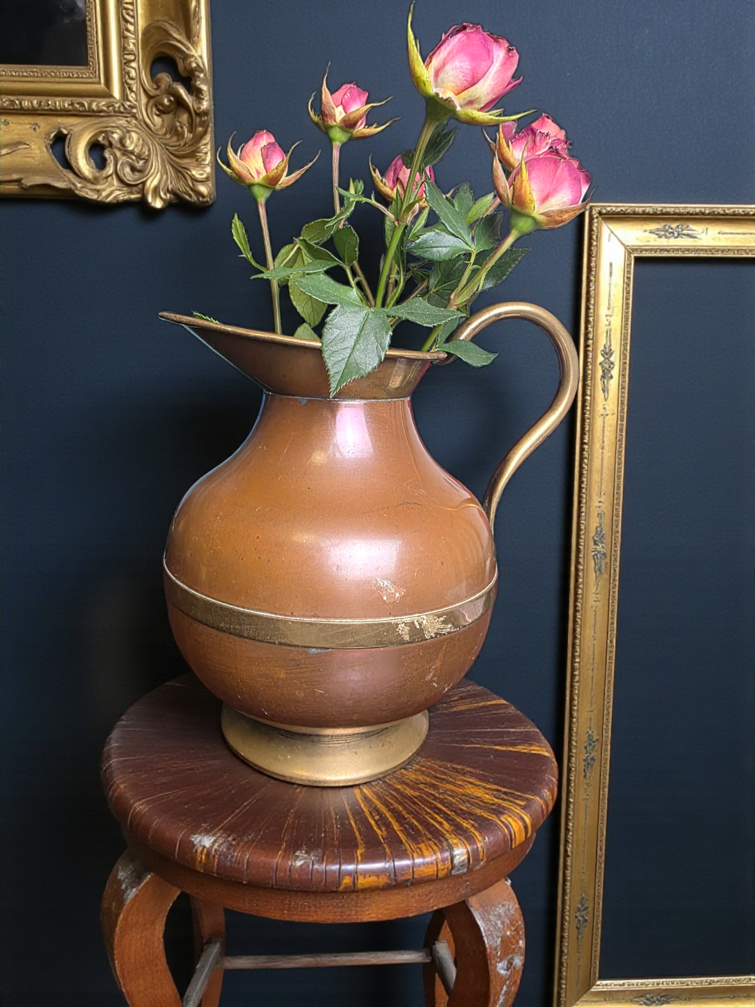 Vintage Copper & Brass Jug Pitcher | Rustic Mixed Metal Decor | 339g