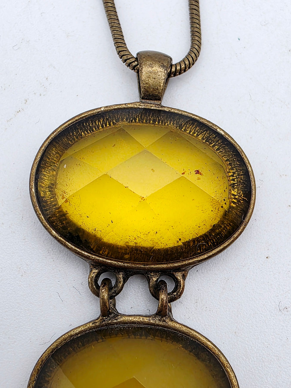 Thumbnail: Vintage Art Deco Style Honey Yellow Drop Necklace Earrings Costume Jewellery Set