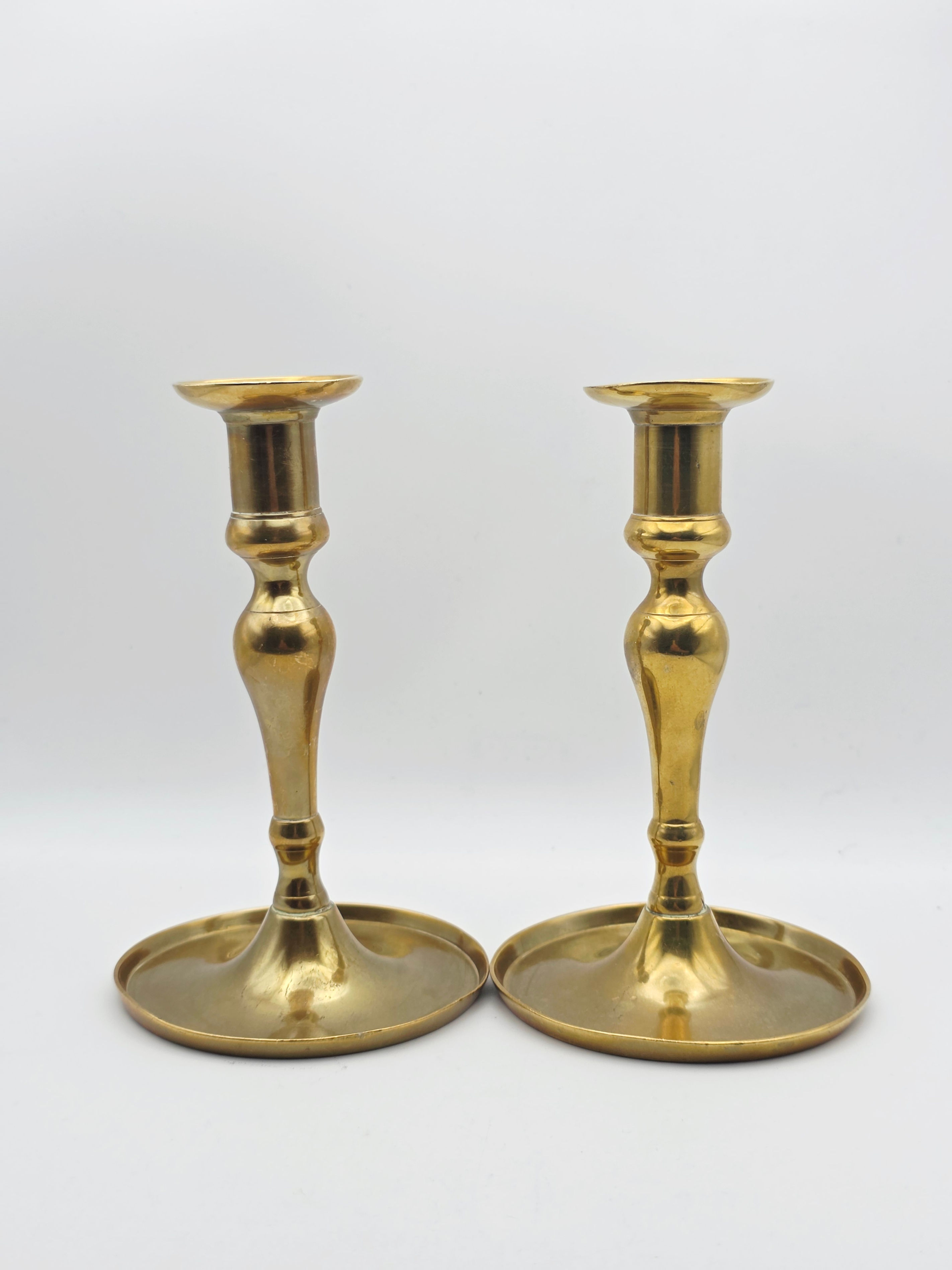 Mid Century Modern Solid Brass Pair Baluster Candlesticks Holder 435g