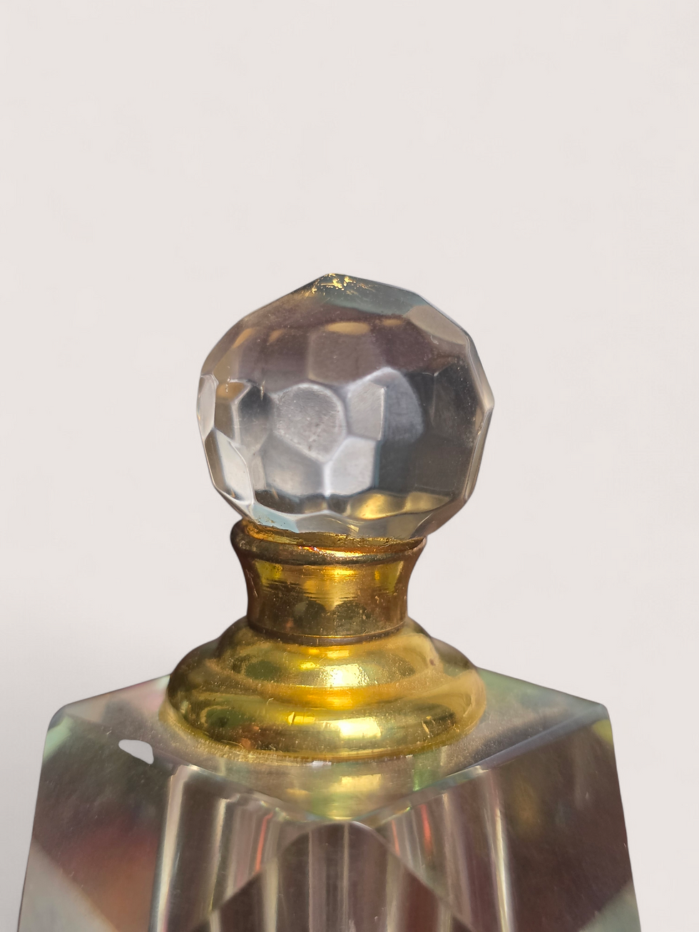 Thumbnail: Mid-Century Iridescent Crystal & Harlequin Stained Glass Style Perfume Bottle Se