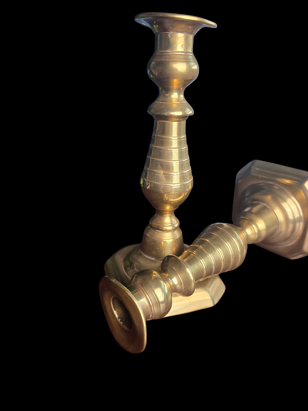 Thumbnail: Vintage Brass Candlestick Pair W. Stepped Base Traditional Turned Candle Holders