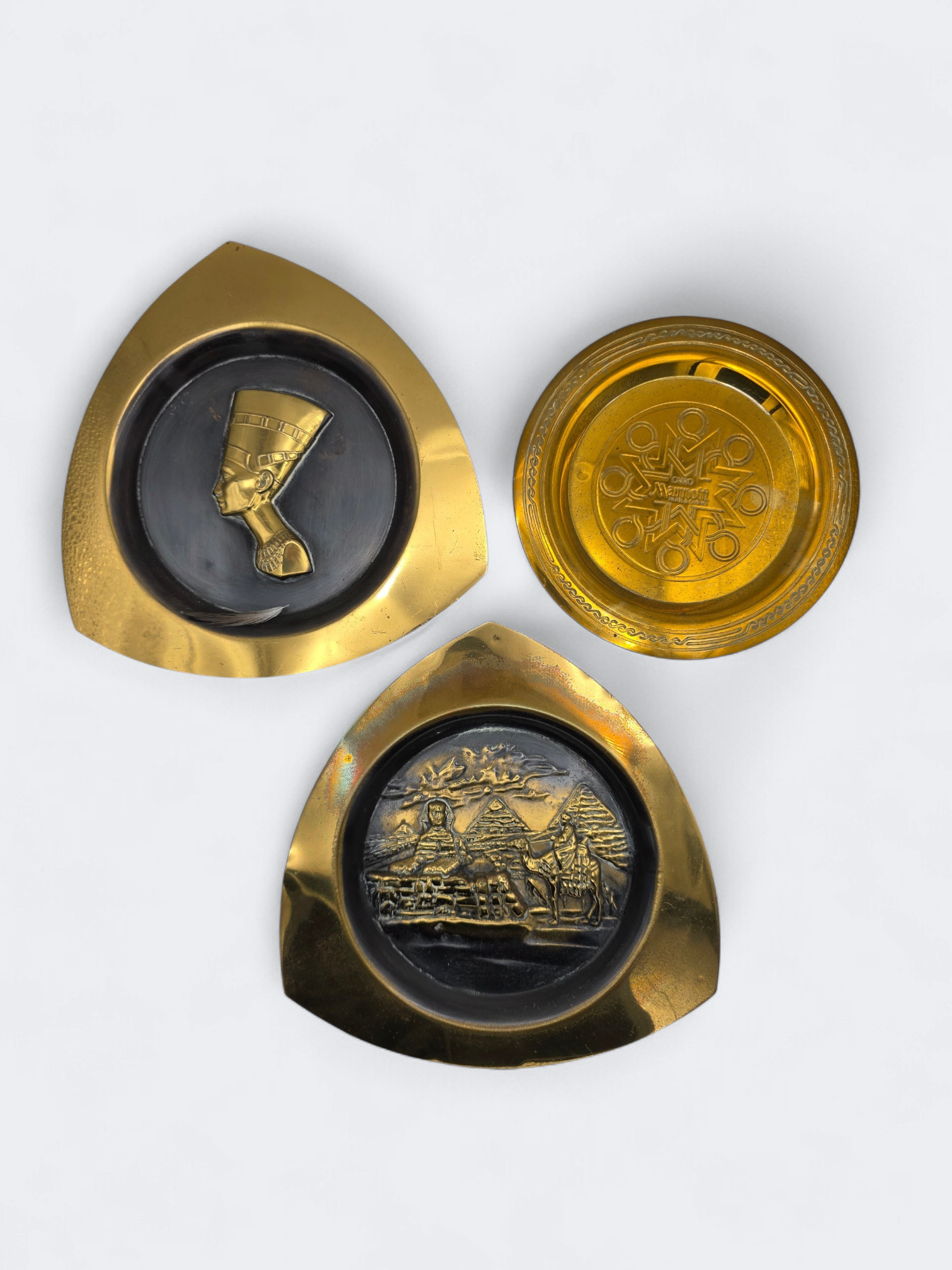 Egyptian Brass Wall Plaques & Cairo Marriott Hotel Tray Set Home Decor