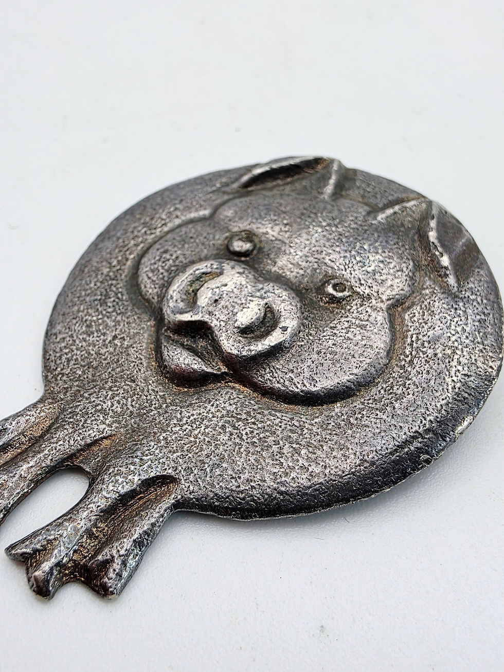 Thumbnail: Vintage Pewter Pig Brooch Stylised Round Farm Animal Pin Badge Collectible Gift