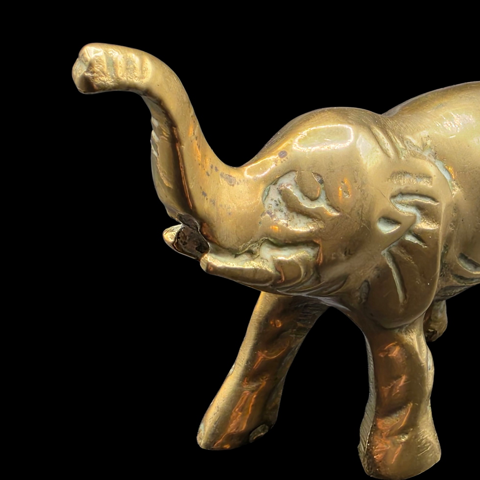 Thumbnail: Vintage Solid Brass Elephant Figurine – Mid Century Trunk Up Lucky Ornament