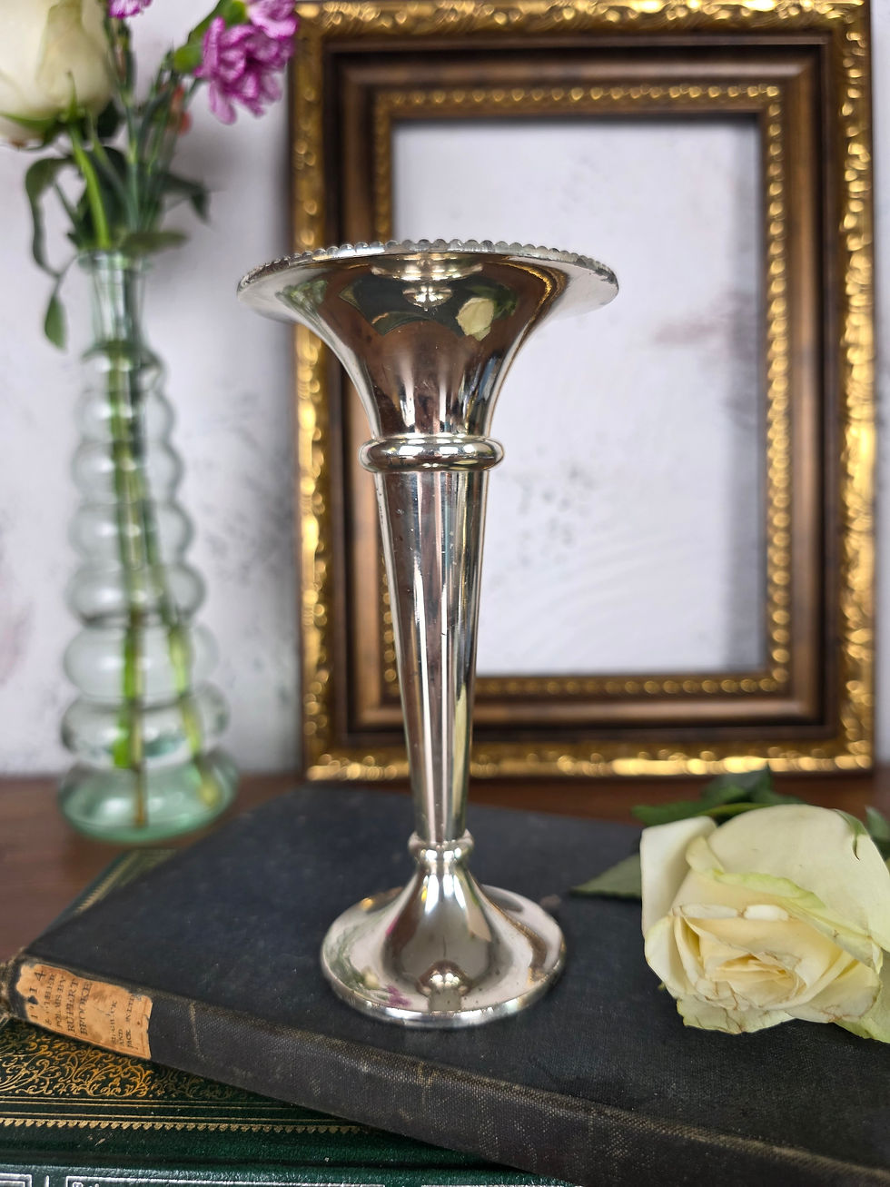 Antique Style Silver Plated Trumpet Vase Candle Holder Edwardian Revival Mid-Cen