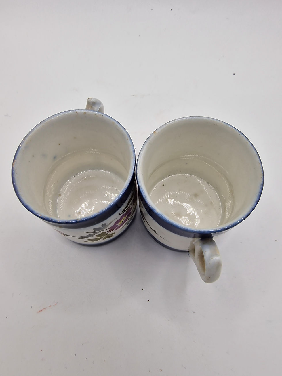 Thumbnail: Antique Victorian Child's Cups Pair Hand Painted Floral Cobalt Blue c1830-60