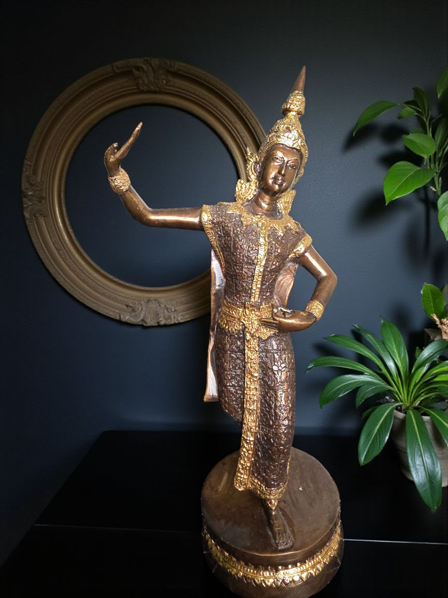 Vintage Thai Cast Bronze Dancer Statue With Gilded Details Home Decor Ornament