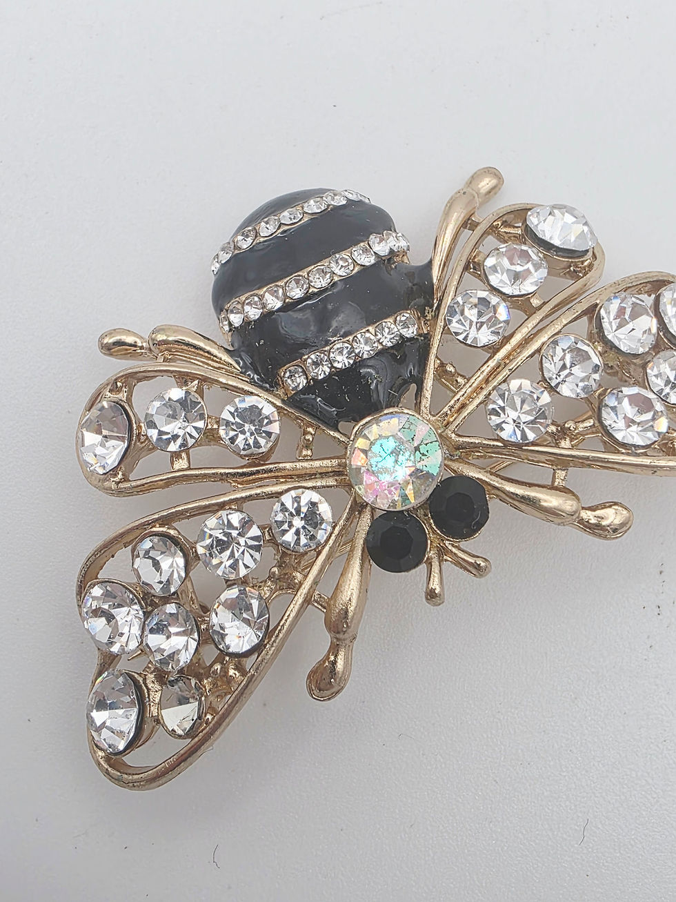 Thumbnail: Vintage Gold Tone Insect Bug Brooch Oversized Rhinestone Beetle Statement Piece
