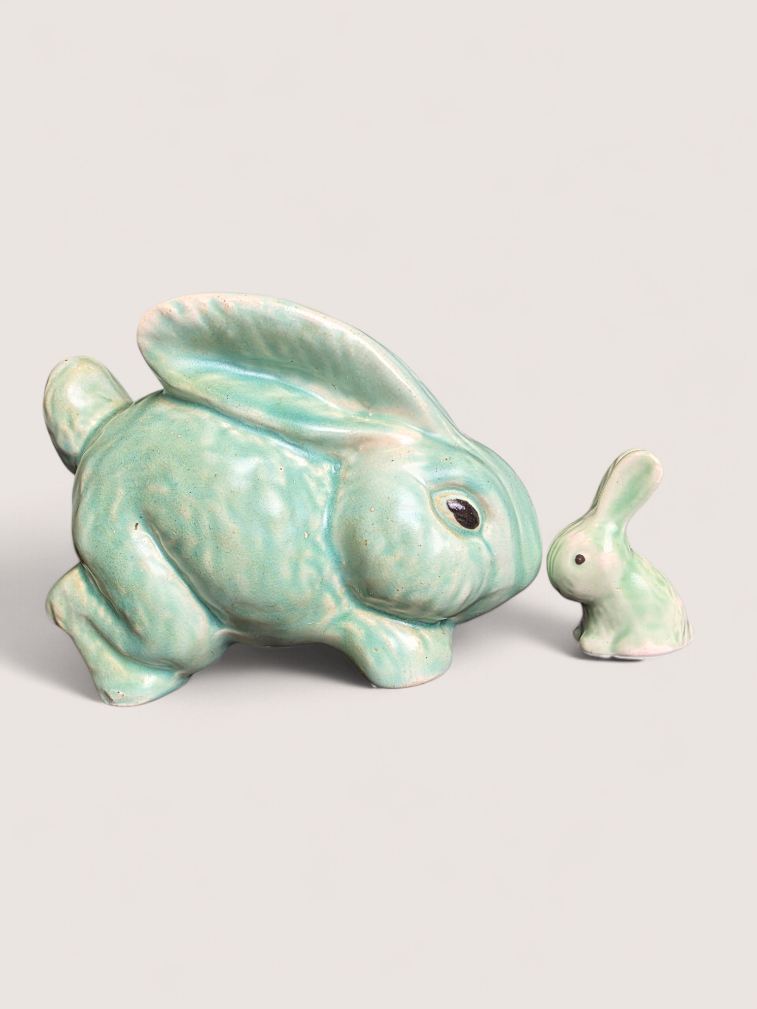 ​Mid-Century Vintage Ceramic Snub-Nose Rabbit Pair
