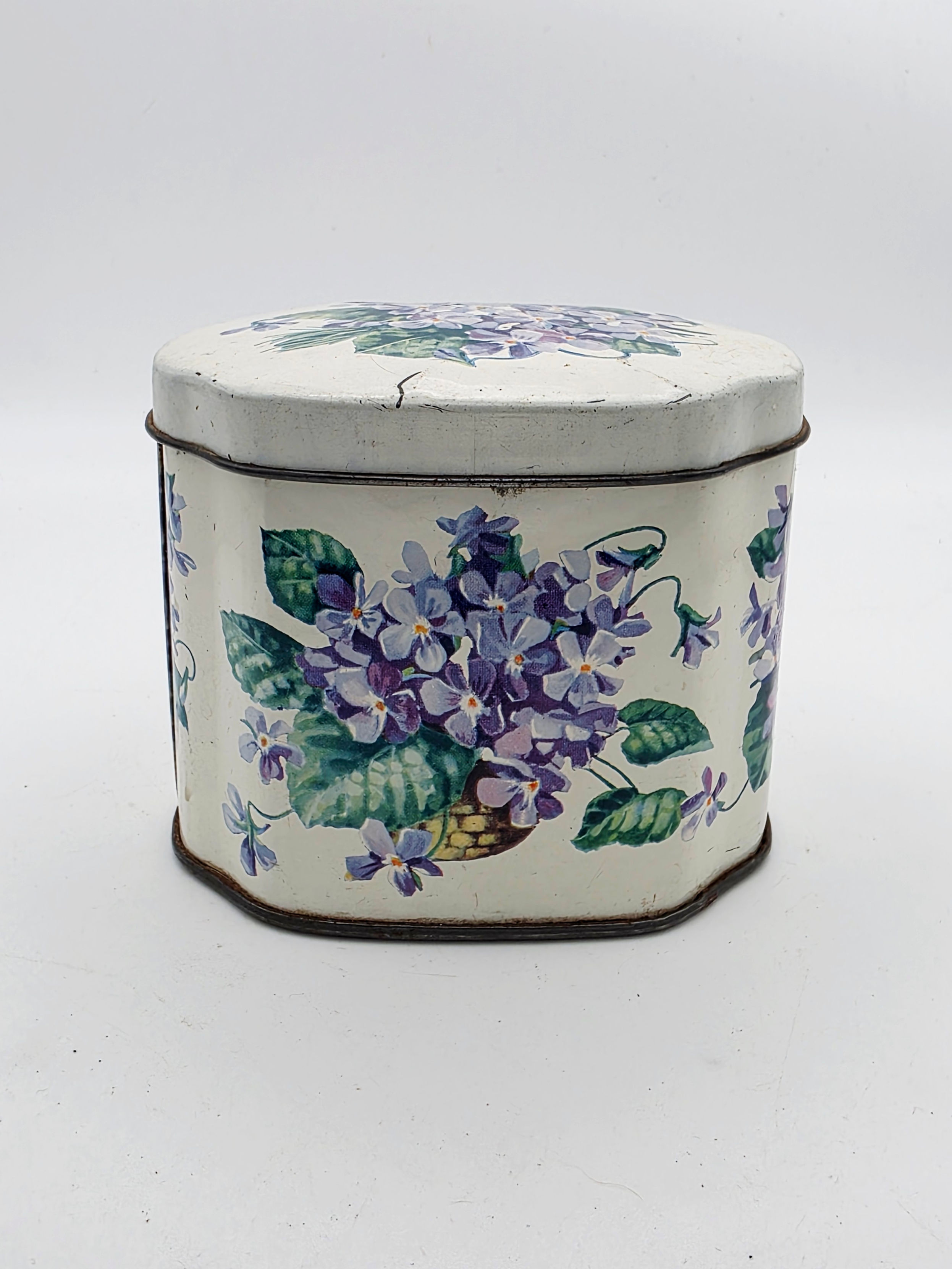 Vintage Huntley Palmers Biscuit Tin Floral Violets Shabby Chic Storage 1950s