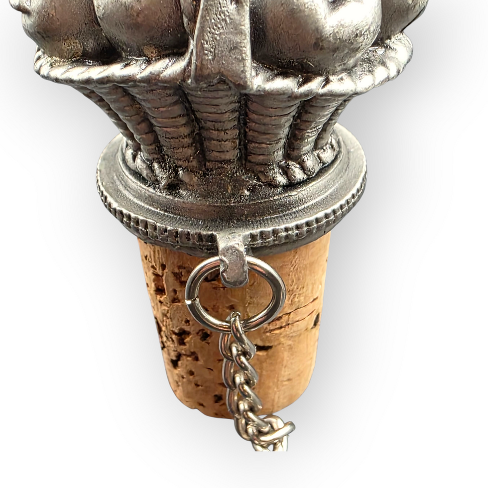 Thumbnail: Vintage Pewter Fruit Basket Bottle Stopper with Cork & Chain – Barware