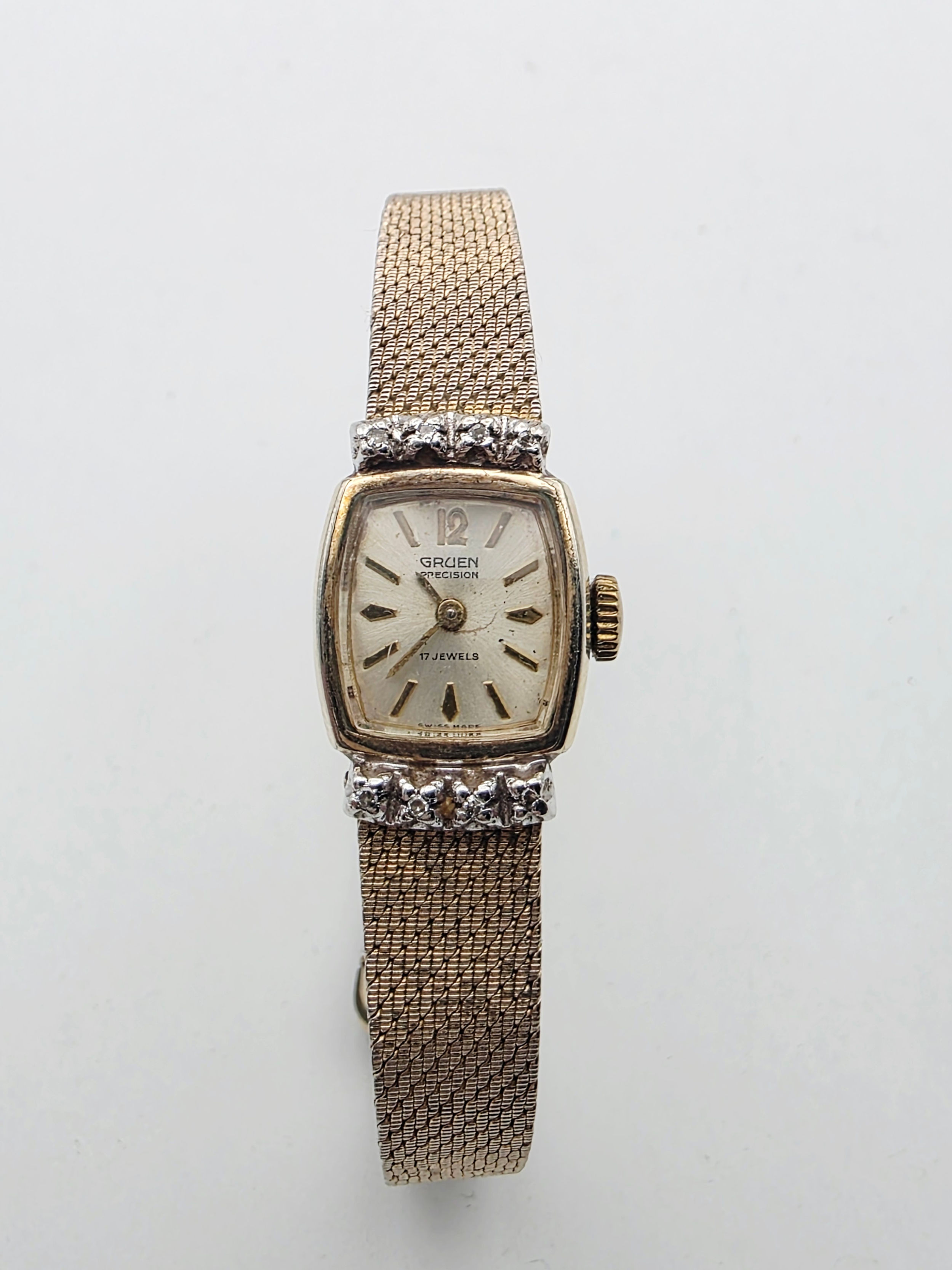 Front view of the diamond set Gruen cocktail watch head.