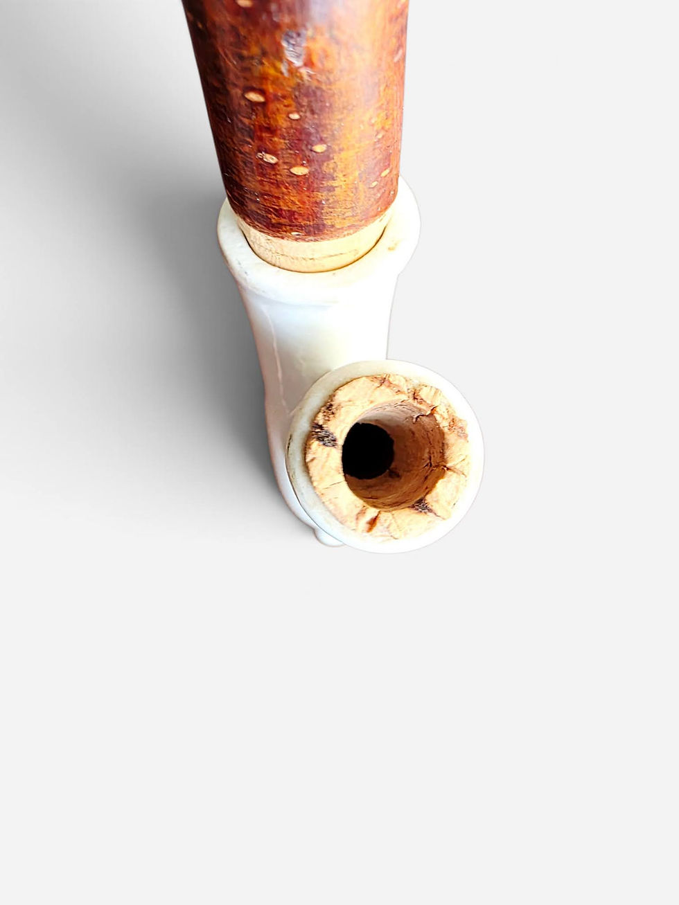 Thumbnail: Antique German Gesteckpfeife Pipe Porcelain Bowl Cherrywood Stem
