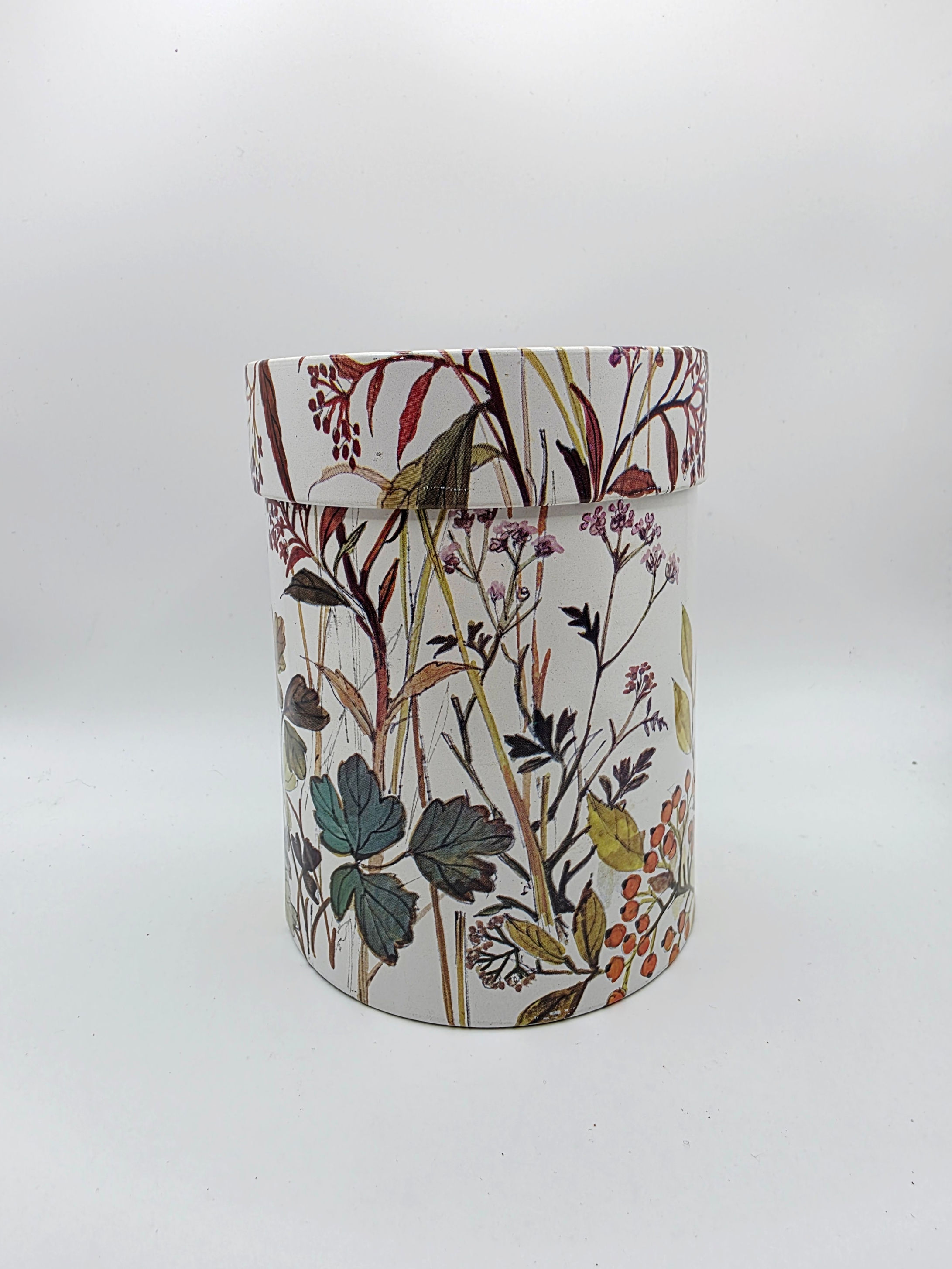 Vintage Botanical Metal Storage Tin Cylindrical Wildflower Floral Canister