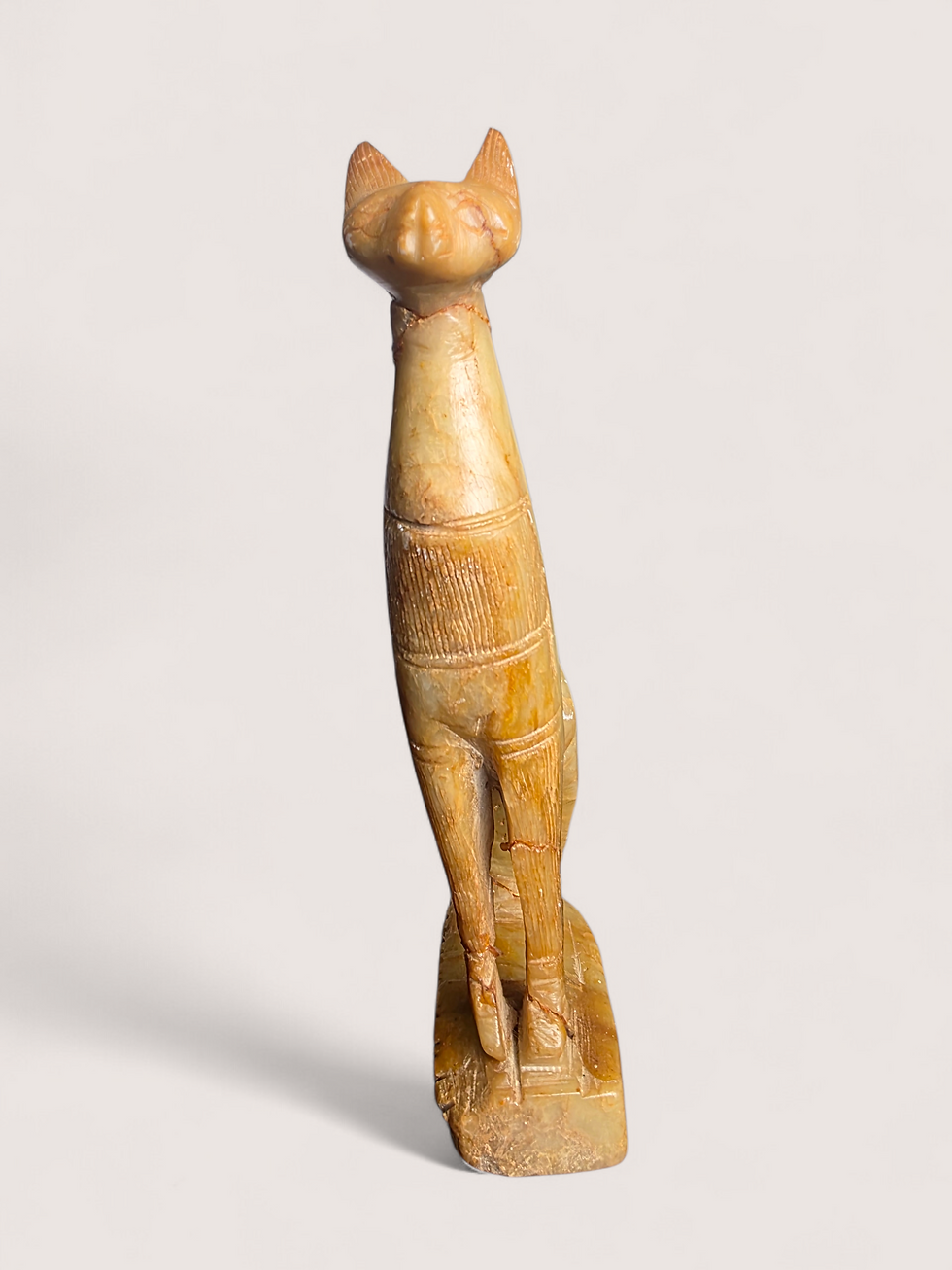 Thumbnail: Hand-Carved Alabaster Egyptian Bastet Cat Figurine – 18cm Stone Ornament