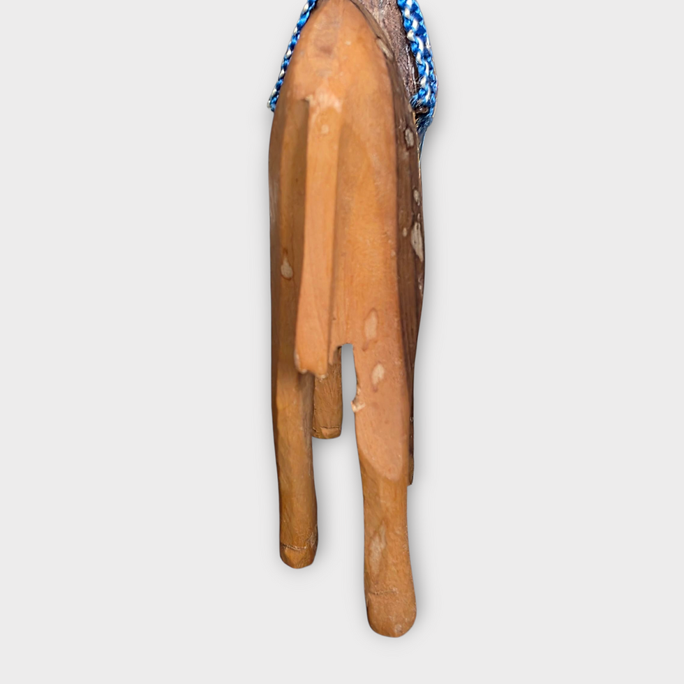 Thumbnail: Vintage Hand Carved Wooden Camel Ornament with Woven Saddle 13cm