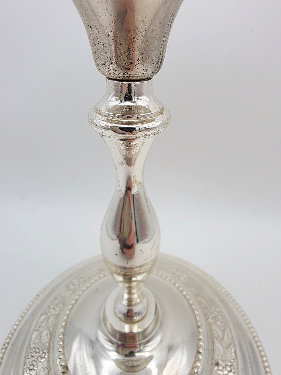 Thumbnail: Vintage Silver Plated Pillar Candle Holder, Floral Embossed Weighted Base 15.5cm
