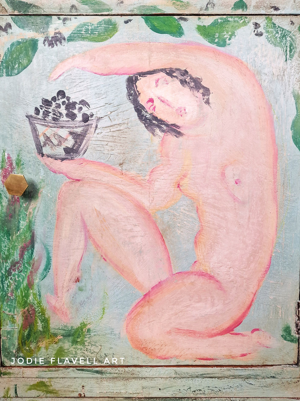 Thumbnail: Hand Painted Art Nouveau Style Folk Art Naked Lady Cabinet