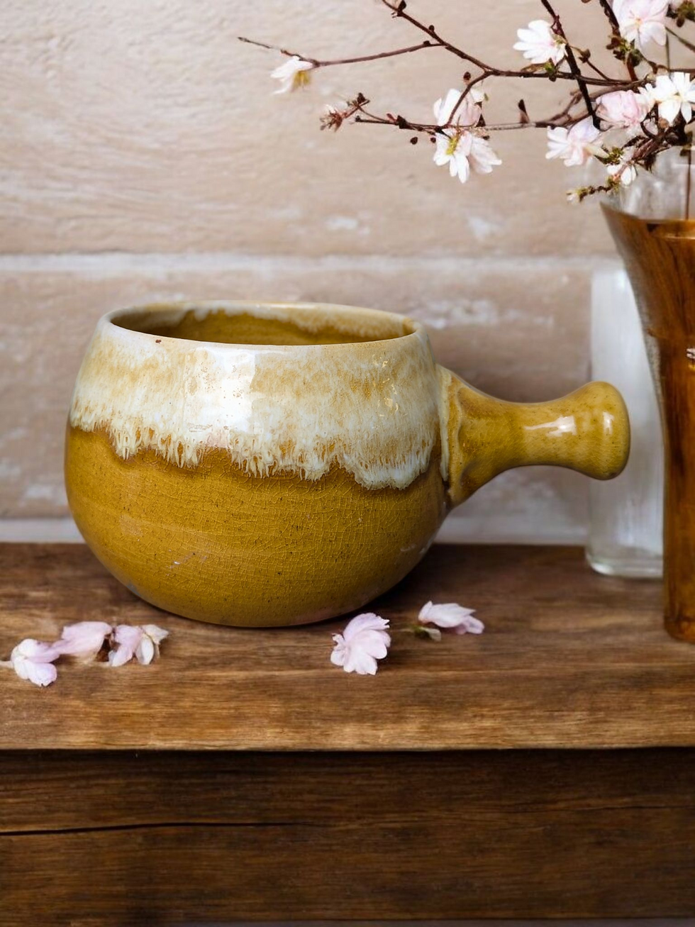 Youngal Pottery Handmade Soup Bowl – Ochre & Cream Glaze, Studio Pottery UK