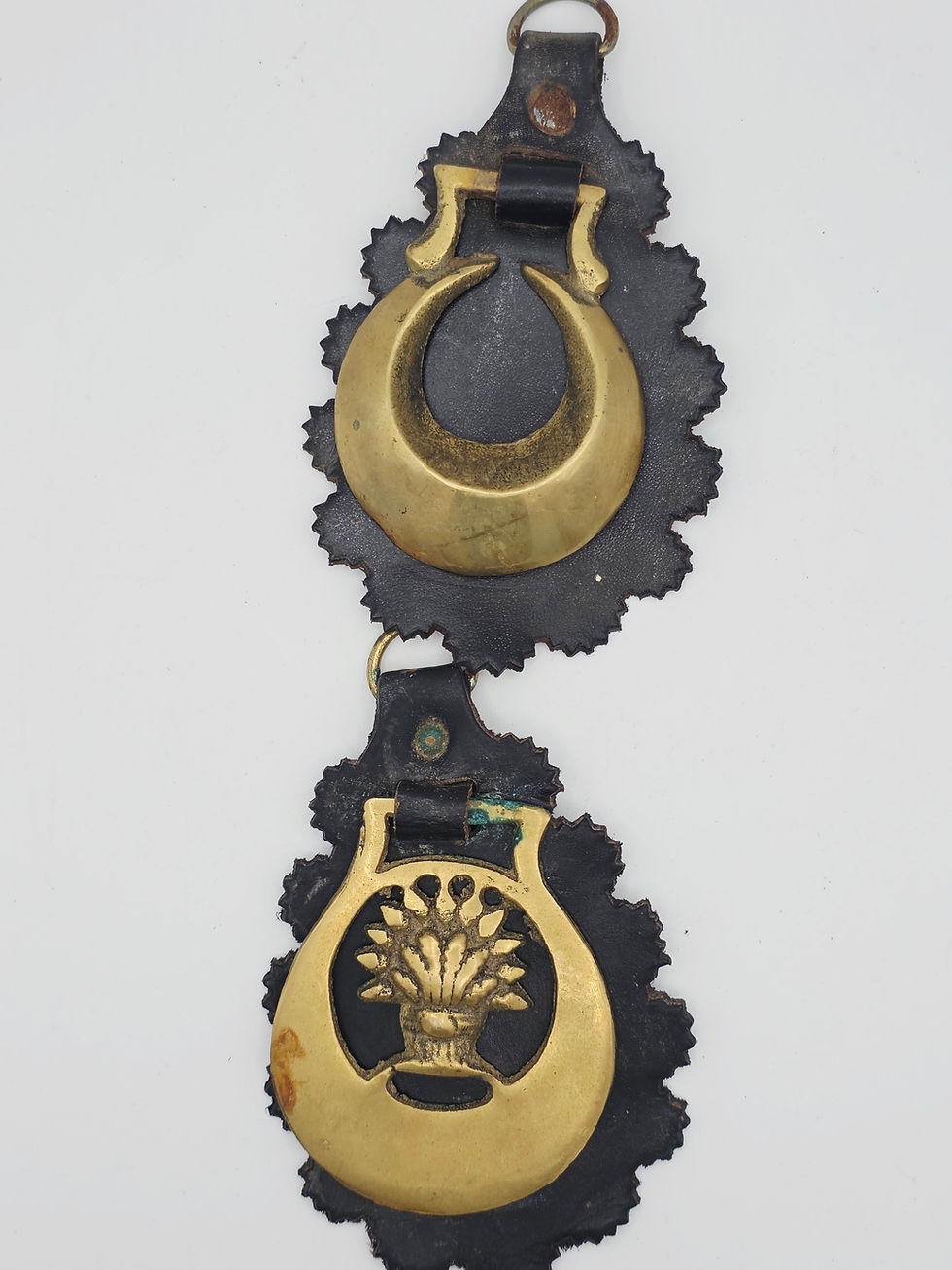 Thumbnail: Antique Dickens Nancy & Brewery Horse Brasses on Leather Martingales