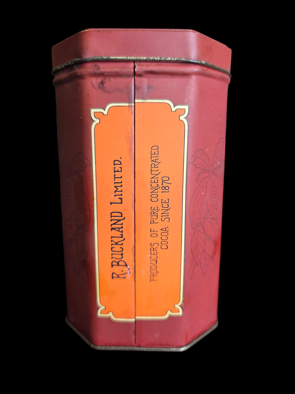 Thumbnail: Vintage Buckland’s Pure Cocoa Tin Red Octagonal Kitchen Storage