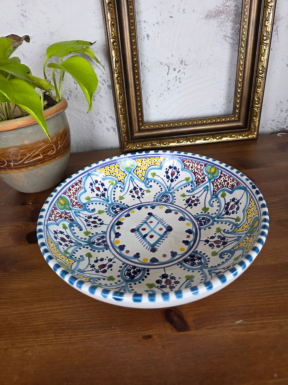 Mediterranean Hand Painted Ceramic Bowl – 26cm Serving Dish