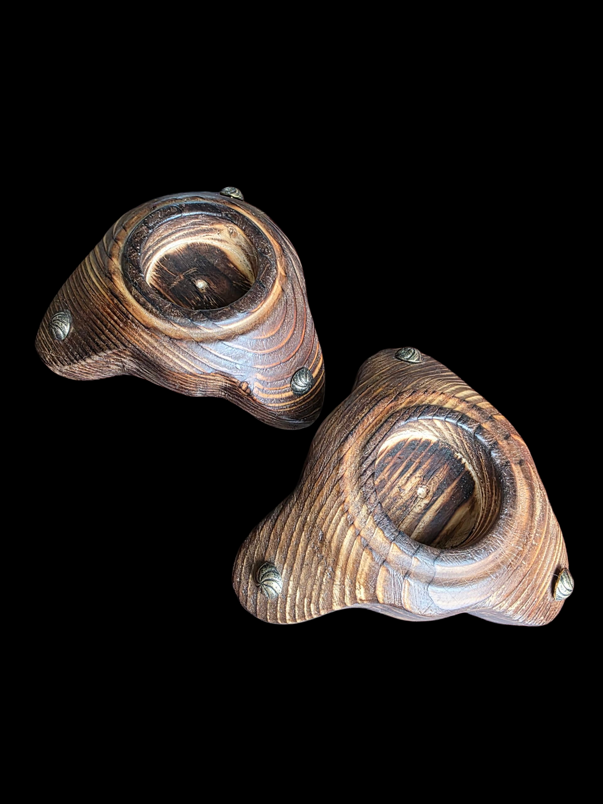 Rustic Hand Carved Wooden Tealight Holder Pair Candle Holder Artisan Decor