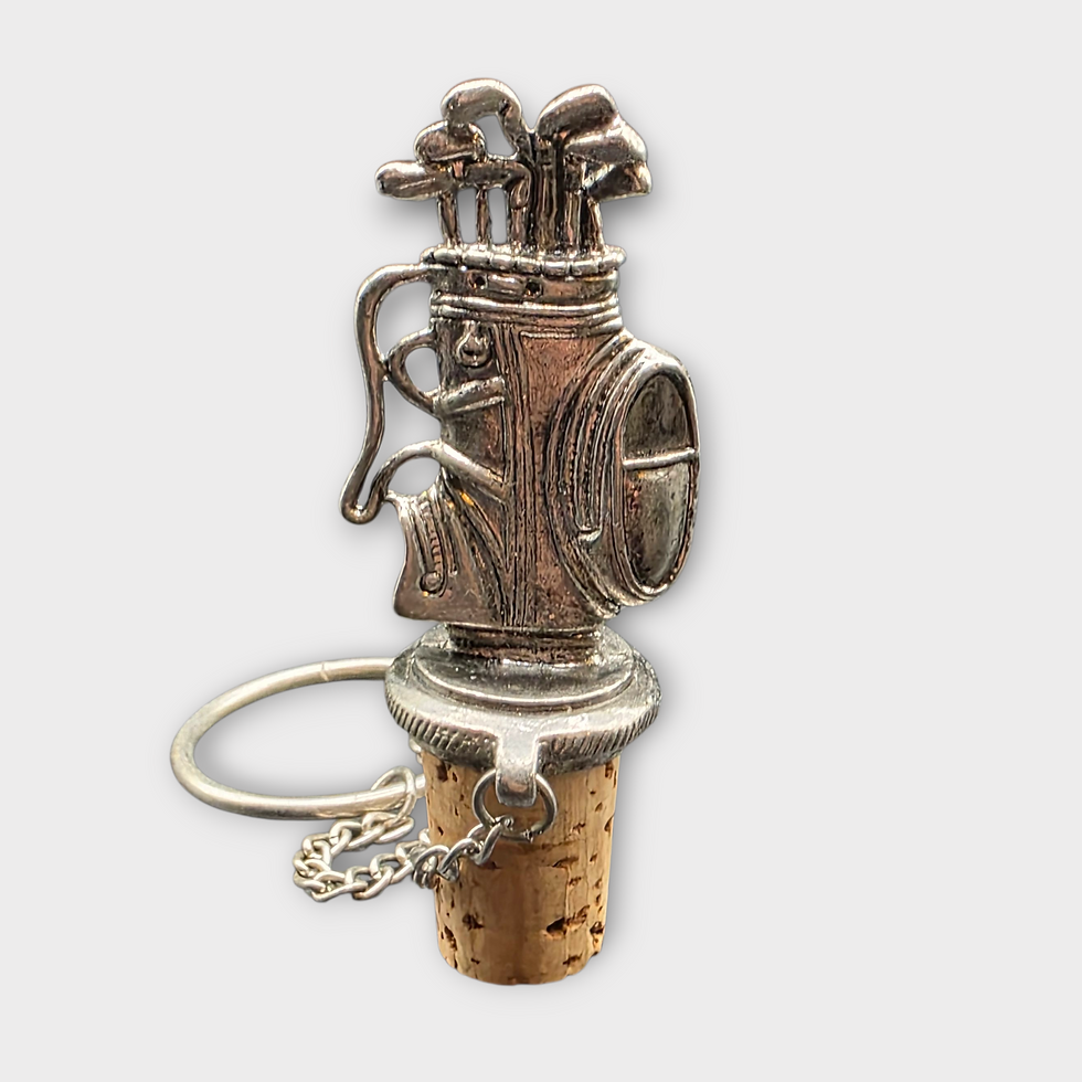 Thumbnail: Vintage Pewter Golf Bag Bottle Stopper with Chain – Golf Barware Gift