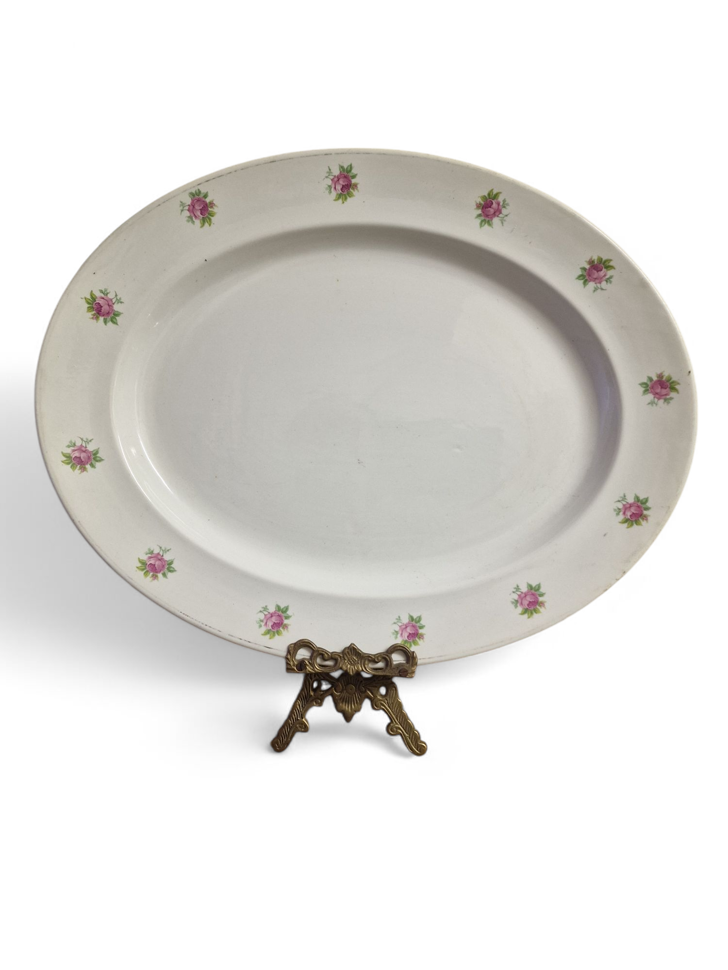 Very Large Antique White & Pink Floral Serving Platter