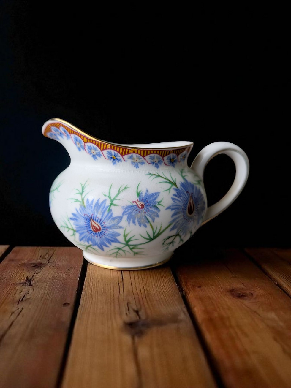Aynsley Fine Bone China Jug with Blue Cornflower Floral Design