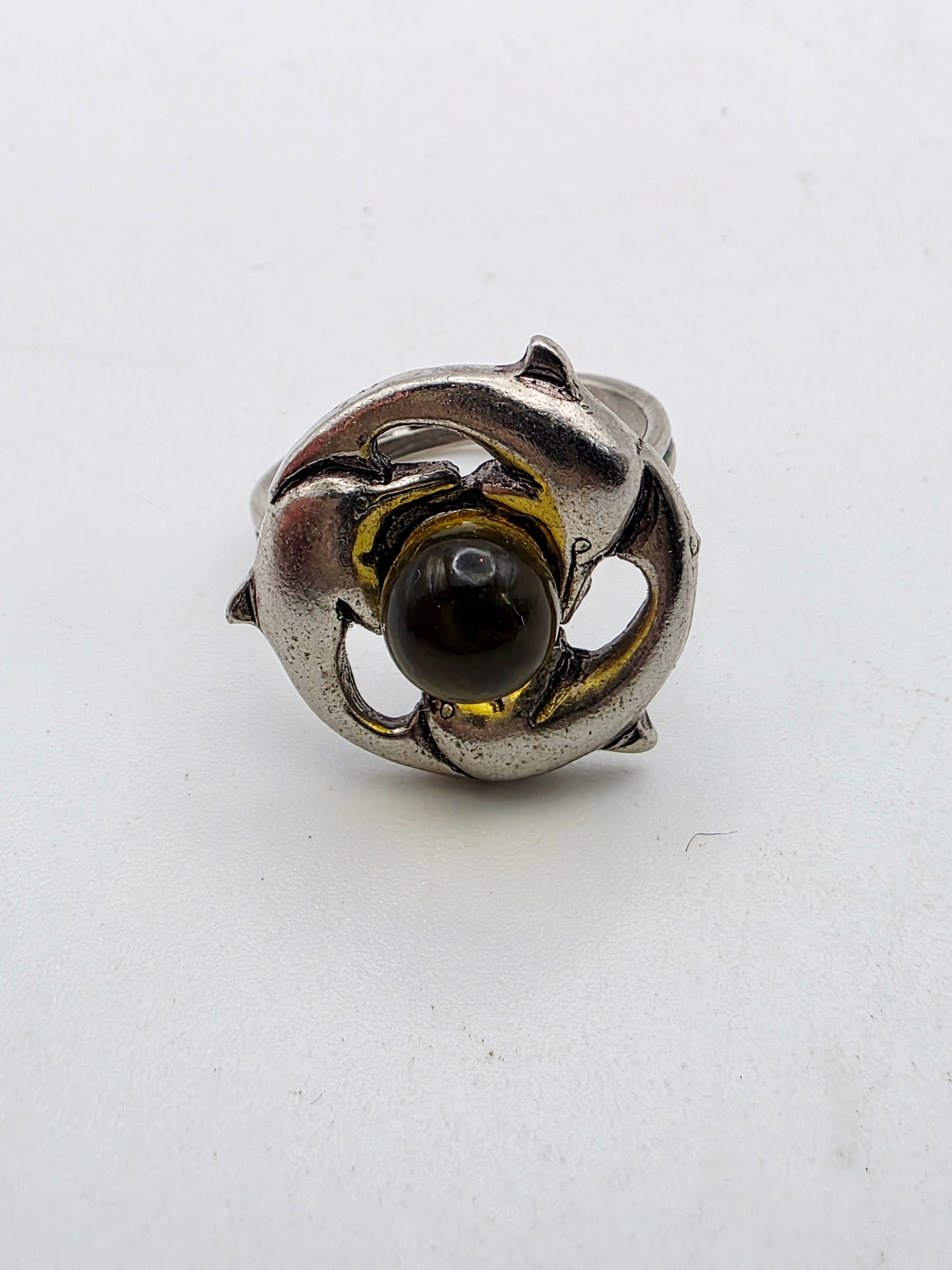 Vintage Silver Tone Dolphin Ring Size O Adjustable Y2K Sea Life Jewellery