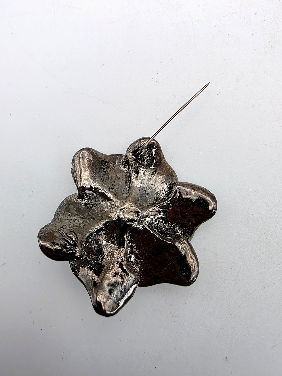 Thumbnail: Y2K Vintage Gunmetal Flower Brooch Rhinestone Centre Floral Statement Pin Gift