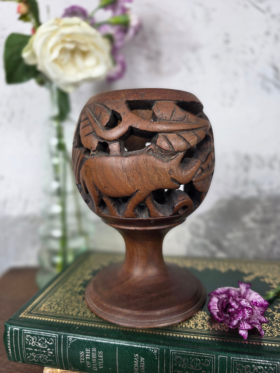 Hand Carved Wooden Elephant Candle Holder on Pedestal – Vintage Indian