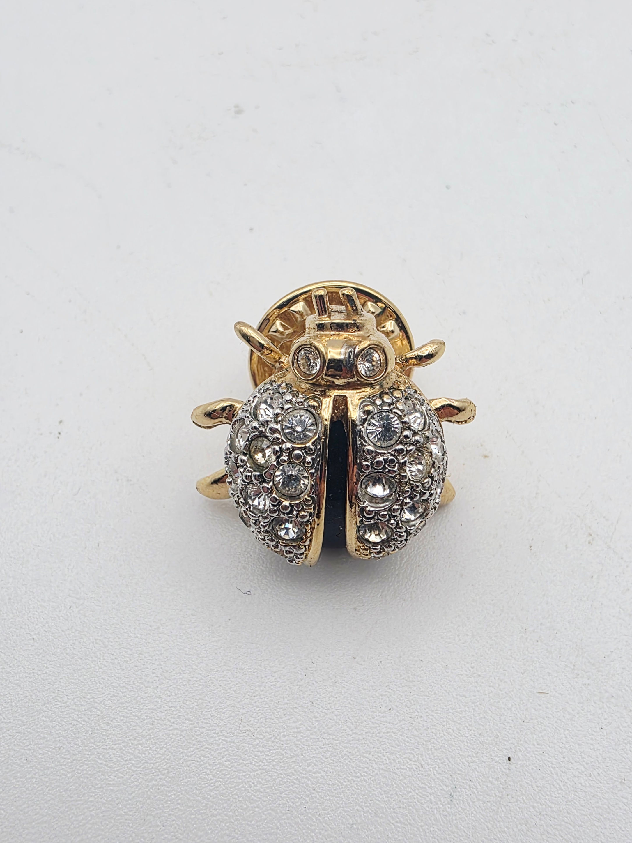 Vintage Ballou Gold Tone Crystal Rhinestone Ladybird Bug Lapel Pin Brooch Signed