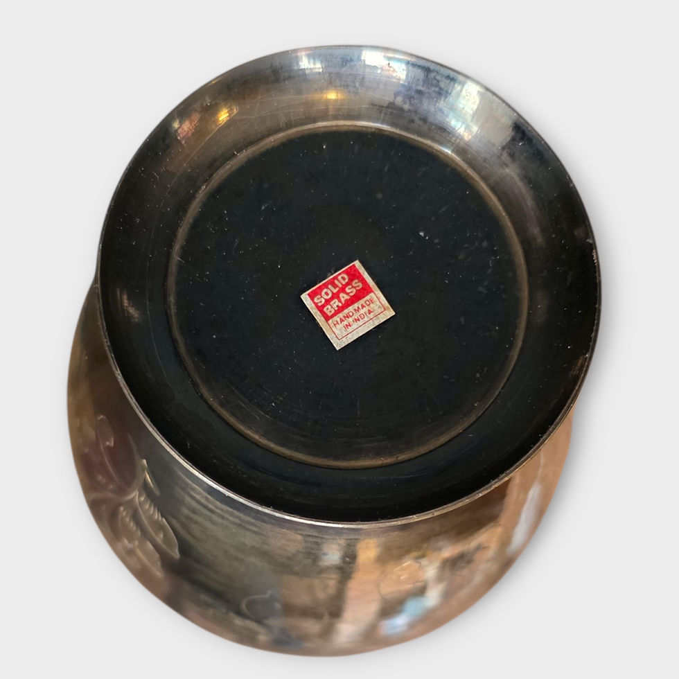 Thumbnail: Vintage Hand-Engraved Solid Brass Floral Vase 18cm – Indian Brassware