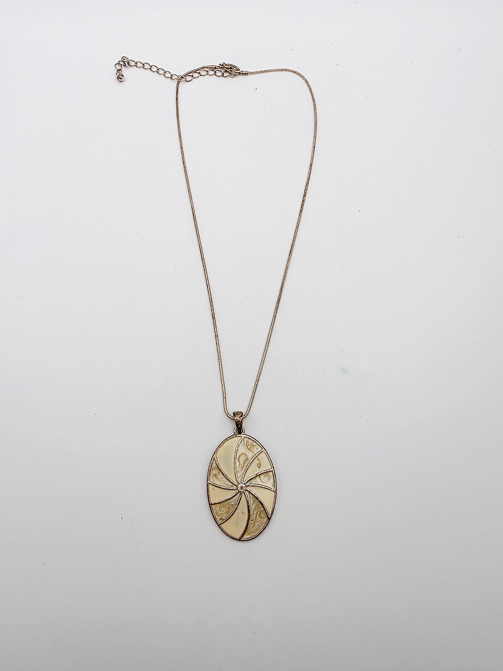 Thumbnail: Vintage Y2K Swirl Oval Enamel Pendant Snake Chain Necklace C2000s