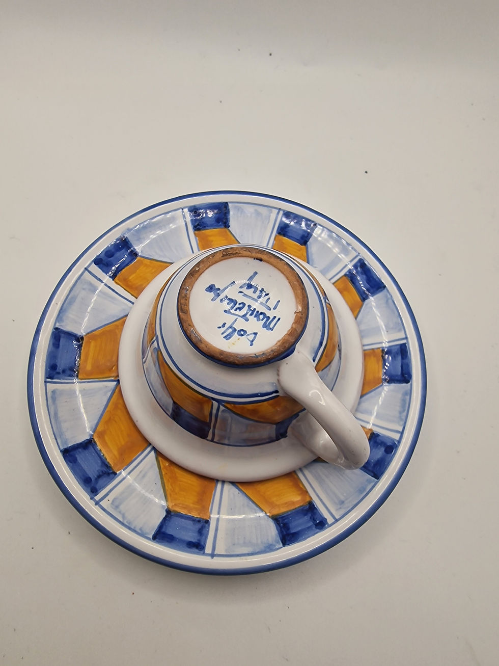 Thumbnail: Hand Painted Deruta Italian Espresso Cup & Saucer Set – Blue & Yellow