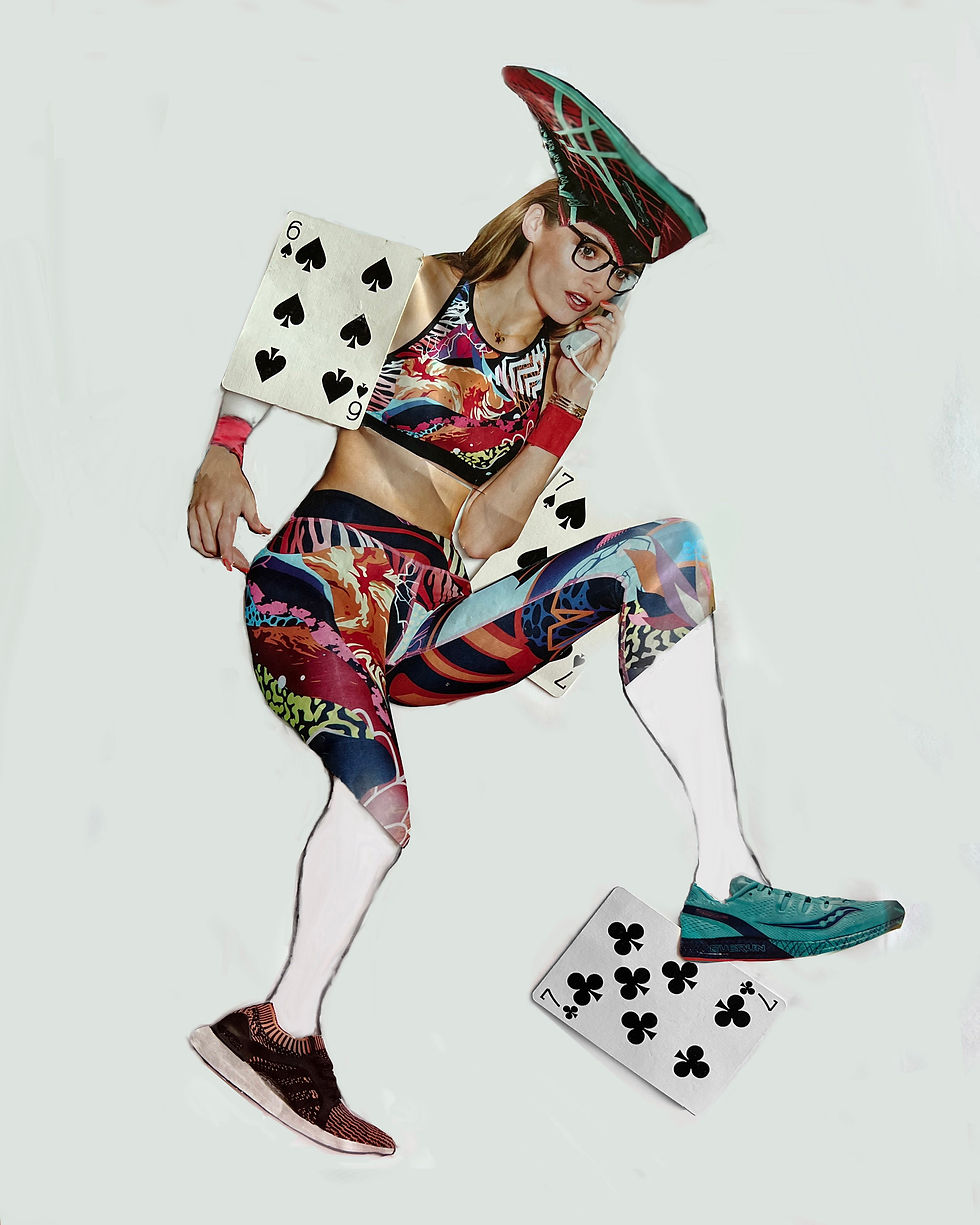 limited edition artist collage print of woman amusingly taking it all on in style