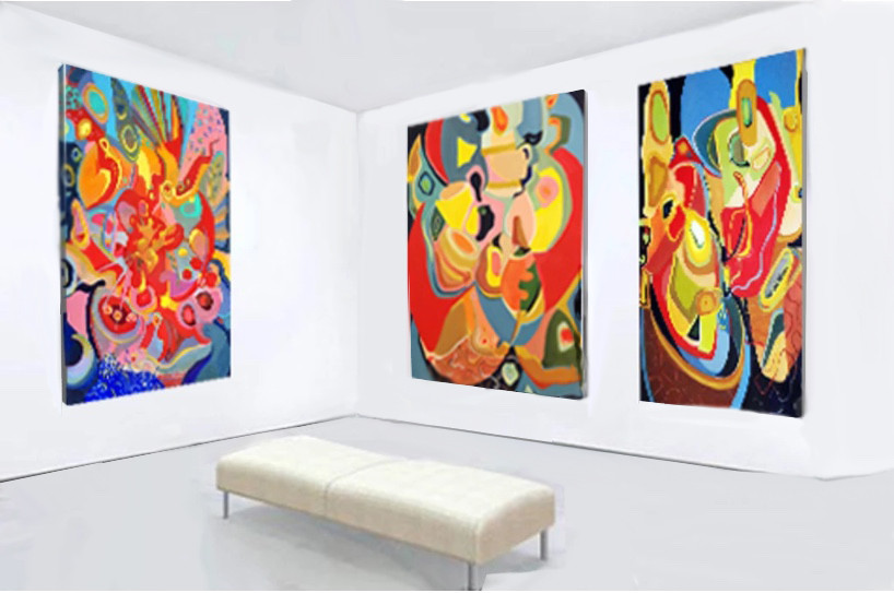 3 red abstract paintings by Janet Strayer in Gallery
