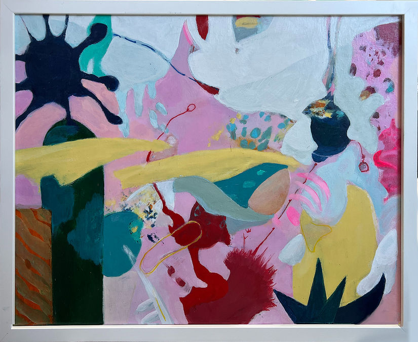 Forever Young is a framed abstract painting with a joyful mood and surprising shapes _ by Janet Strayer Art