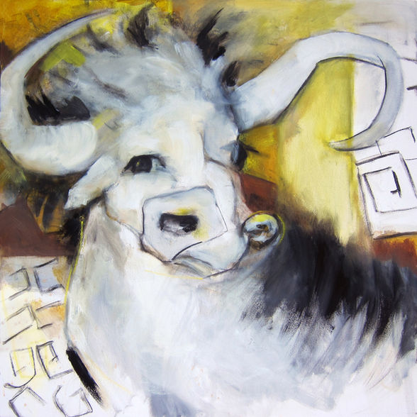 Minotaur is one in a series of myth-inspiried paintings by Janet Strayer