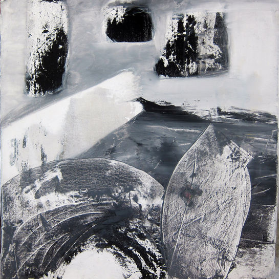 Memory's Shore is a monochromatic abstract painting by Janet Strayer Art