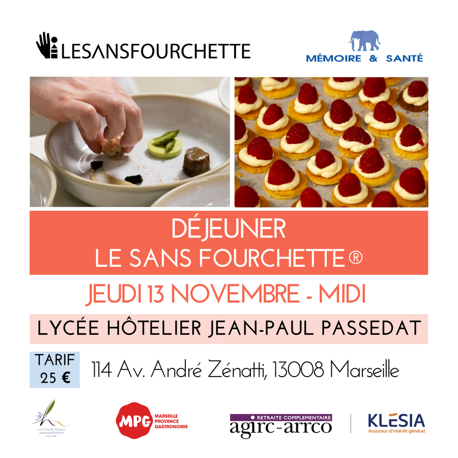 Affiche : LE SANS FOURCHETTE® -Déjeuner du Jeudi 13 NOVEMBRE- MIDI