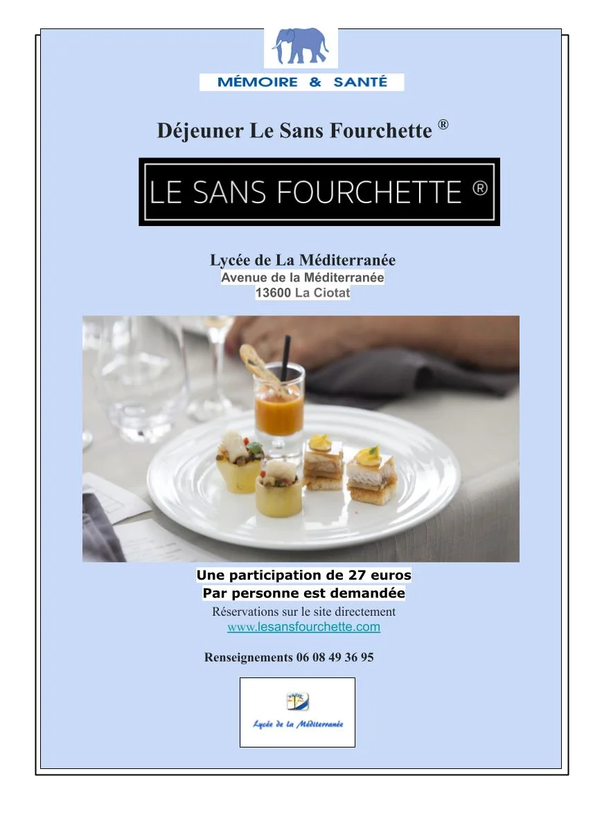 Affiche : LE SANS FOURCHETTE ® du 11 MARS 2022 au Lycée de la Méditerranée LA CIOTAT