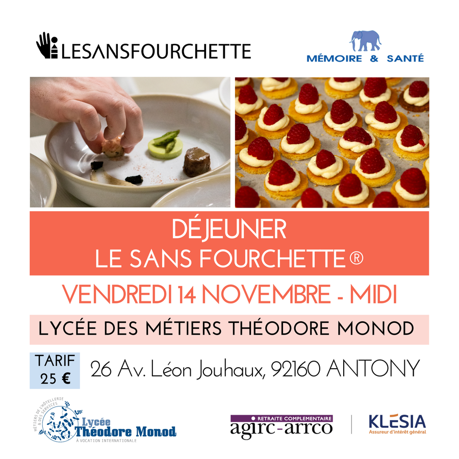 Affiche : LE SANS FOURCHETTE® -Déjeuner du Vendredi 14 Novembre - MIDI