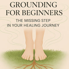 Barefoot woman standing on grass with sunlight – grounding practice for beginners